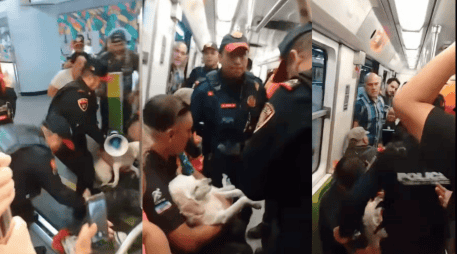 Pese a que el hombre les explicó a los uniformados que estaba haciendo uso del Metro por una emergencia veterinaria, la Policía ignoró sus palabras. ESPECIAL.