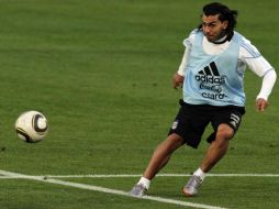 Tévez durante la práctica de la Selección de Argentina. AFP  /