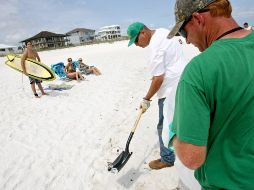Empleados buscan manchas de petróleo en Pensacola, Florida. EFE  /
