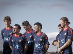 Jugadores de la Selección española, Fernando Llorente, Xavi Hernández, Fernando Torres, David Villa, Jesús Navas y Sergio Ramos. EFE  /