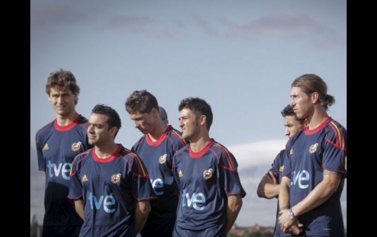 Jugadores de la Selección española, Fernando Llorente, Xavi Hernández, Fernando Torres, David Villa, Jesús Navas y Sergio Ramos. EFE  /
