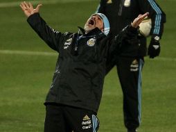 Diego Armando Maradona durante el entrenamiento de la Selección de Argentina. GETTY IMAGES SPORTS  /