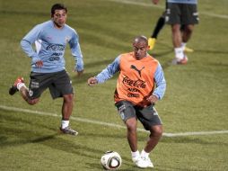 Los seleccionados uruguayos en sesión de entrenamientos.  /