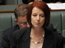 La primera ministra australiana, Julia Gillard, interviene ante la Cámara de Representantes en el Parlamento de Canberra. EFE  /