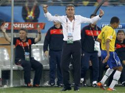 El técnico de la Selección de Portugal Carlos Queiroz celebrando el empate ante Brasil. REUTERS  /