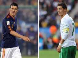 Duelo entre dos grandes, el español David Villa (izq.) y Cristiano Ronaldo de Portugal. AFP  /
