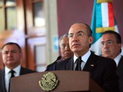 El Presidente Calderón dirigió su segundo mensaje a los medios luego del asesinato del candidato Rodolfo Torre Cantú. REUTERS  /