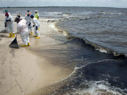 Trabajadores de British Petroleum limpian residuos del derrame petrolero en el Golfo de México. REUTERS  /