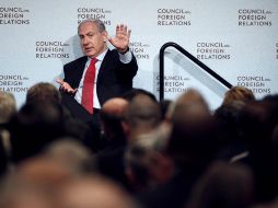 El primer ministro israelí, Benjamin Netanyahu, habla en el Consejo sobre Relaciones Exteriores en Nueva York. AP  /