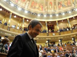 El presidente José Luis Rodríguez Zapatero, en la sesión anual para analizar la acción del Gobierno, en el Parlamento, en Madrid. AFP  /