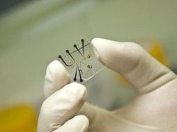 Visión del microchip compuesto de capas de silicona que incorporan canales nanométricos por donde cilcula el agua. ESPECIAL  /