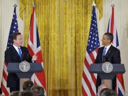 Barack Obama y David Cameron, durante la conferencia ofrecida en la Casa Blanca. NTX  /