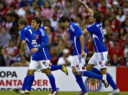 Jugadores de la Universidad de Chile celebran el gol el martes pasado. MEXSPORT  /