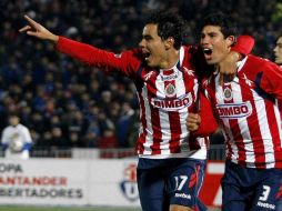 Los jugadores de las Chivas en su festejo a la final de la Copa Libertadores. MEXSPORT  /
