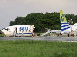 Estado en el que quedó el Boeing 737 sobre la pista de aterrizaje en la Isla de San Andrés. REUTERS  /