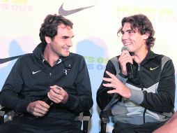 Roger Federer y Rafael Nadal participaron en un evento de Nike en Nueva York. AFP  /