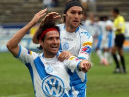 Gabriel Pereyra celebrando su aportación para le Puebla. EFE  /