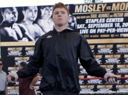 Saúl 'Canelo' Álvarez durante la ceremonia de pesaje, en la cual registró un peso de 150 libras. MEXSPORT  /