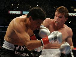 'Canelo' Álvarez conecta fuerte a Baldomir durante el combate. AFP  /