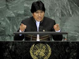 El presidente de Bolivia, Evo Morales, toma la palabra durante la jornada inaugural de la asamblea de la ONU. EFE  /