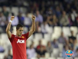 Javier 'Chicharito' Hernández festejando su gol en la Champions. AP  /