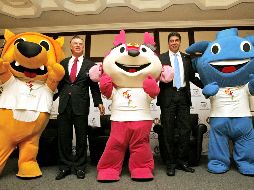 Las Mascotas Panamericanas Gavo, Huichi y Leo durante la presentación del nuevo socio y patrocinador de los Panamericanos. E. BARRERA  /