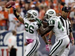 Dwight Lowery celebrando la victoria de los Jets de Nueva York en su duelo ante los Broncos. AP  /