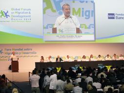 El gobernador Emilio González Márquez, durante la inauguración del IV Foro Mundial sobre Migración y Desarrollo. A. CAMACHO  /