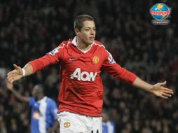 Javier 'Chicharito' Hernández tras realizar el segundo gol para el ManU en el duelo frente al Wigan. AP  /