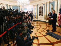 La jefa de la diplomacia estadounidense, en la sede del Departamento de Estado, en Washington. AFP  /