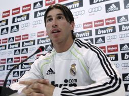 El jugador del Real Madrid, Sergio Ramos durante una conferencia de prensa. EFE  /