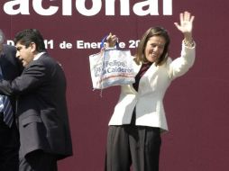Margarita Zavala, al término del acto de registro del ahora Presidente Felipe Cálderon ante el IFE EN 2006. NOTIMEX  /
