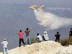 Un hidroavión apaga el fuego de un bosque próximo a la localidad de Ein Hod, cerca de Haifa. EFE  /