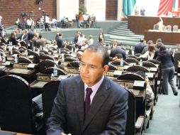 El presidente de la Comisión de Justicia de la Cámara Baja, Humberto Benítez Treviño, atiende a la prensa en San Lázaro. NTX  /