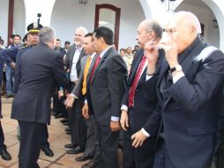 El gobernador y el presidente de la FIL coincidieron brevemente en el informe del alcalde de Tlaquepaque. ESPECIAL  /