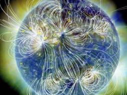 Las líneas blancas marcan el camino de los campos electromagnéticos en la superficie. NASA  /