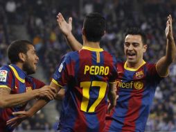 Los jugadores del Barcelona celebran uno de los tantos en la goleada ante el Espanyol. REUTERS  /