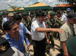 Evo Morales en acto acto realizado en la base antidrogas de Chimoré. EFE  /