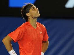 Reacción del tenista español Rafael Nadal tras ser eliminado del Abierto de Australia. AFP  /