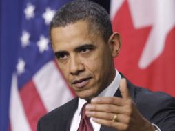 Barack Obama durante su conferencia de prensa conjunta con el primer ministro de  Canadá Stephen Harper. AP  /