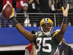 Greg Jennings celebra la anotación conseguida en el cuarto cuarto del Super Bowl XLV. REUTERS  /