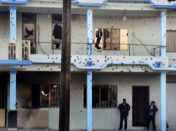 Aspecto del edificio de la presidencia municipal que fue atacada a balazos por presuntos sicarios en Padilla, estado de Tamaulipas. EFE  /