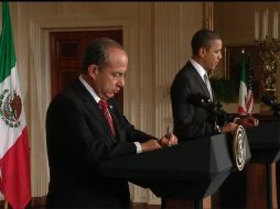 En su primera actividad de la gira presidencial, Felipe Calderón se reunió con empresarios estadounidenses. NOTIMEX  /