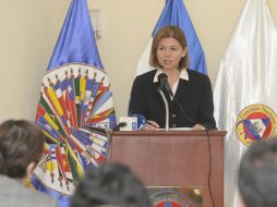 Angela Crowdy habla durante la entrega del informe del Mecanismo de Evaluación Multilateral (MEM) 2007-2009. EFE  /