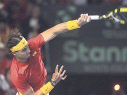 Nadal apabulló en tres sets al belga Ruben Bemelmans y ganó el punto dos para España. EFE  /