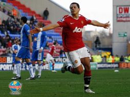 Javier Hernández festejando una de sus anotaciones. MEXSPORT  /