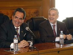 El gobernador Emilio González Márquez y su homólogo de Aguascalientes, Carlos Lozano. ESPECIAL  /