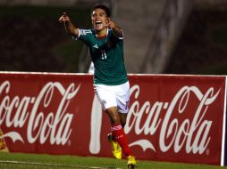 El delantero del Tricolor Sub-20, Ulises Dávila, festeja el último gol de México. MEXSPORT  /