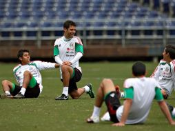 Los jugadores de la Selección mexicana preparándose para el encuentro contra Venezuela. MEXSPORT  /