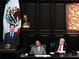El viceprimer ministro de Gran Bretaña, Nicholas Clegg, durante la sesión solemne por su visita al Senado de la República. EL UNIVERSAL  /